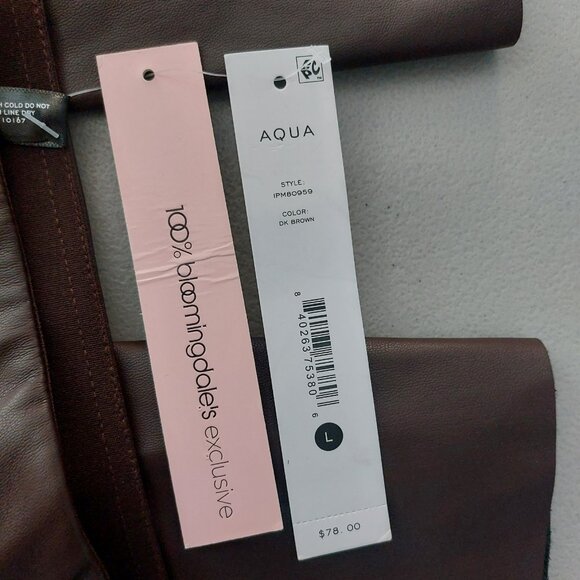 AQUA Brown Faux Leather Pants L High Rise Cropped Flare Chic Modern - Picture 10 of 13